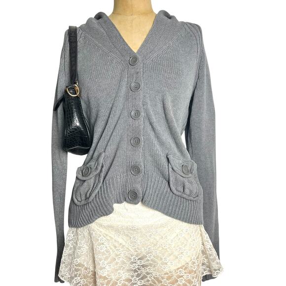 Vintage Old Navy Gray Button Hoodie Cardigan Cotton Sweater M - Picture 2 of 7